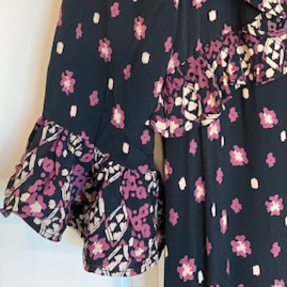 Free People Calico Skies Ruffle Button Down Midi Dress Floral Black/Purple XS - Picture 7 of 16